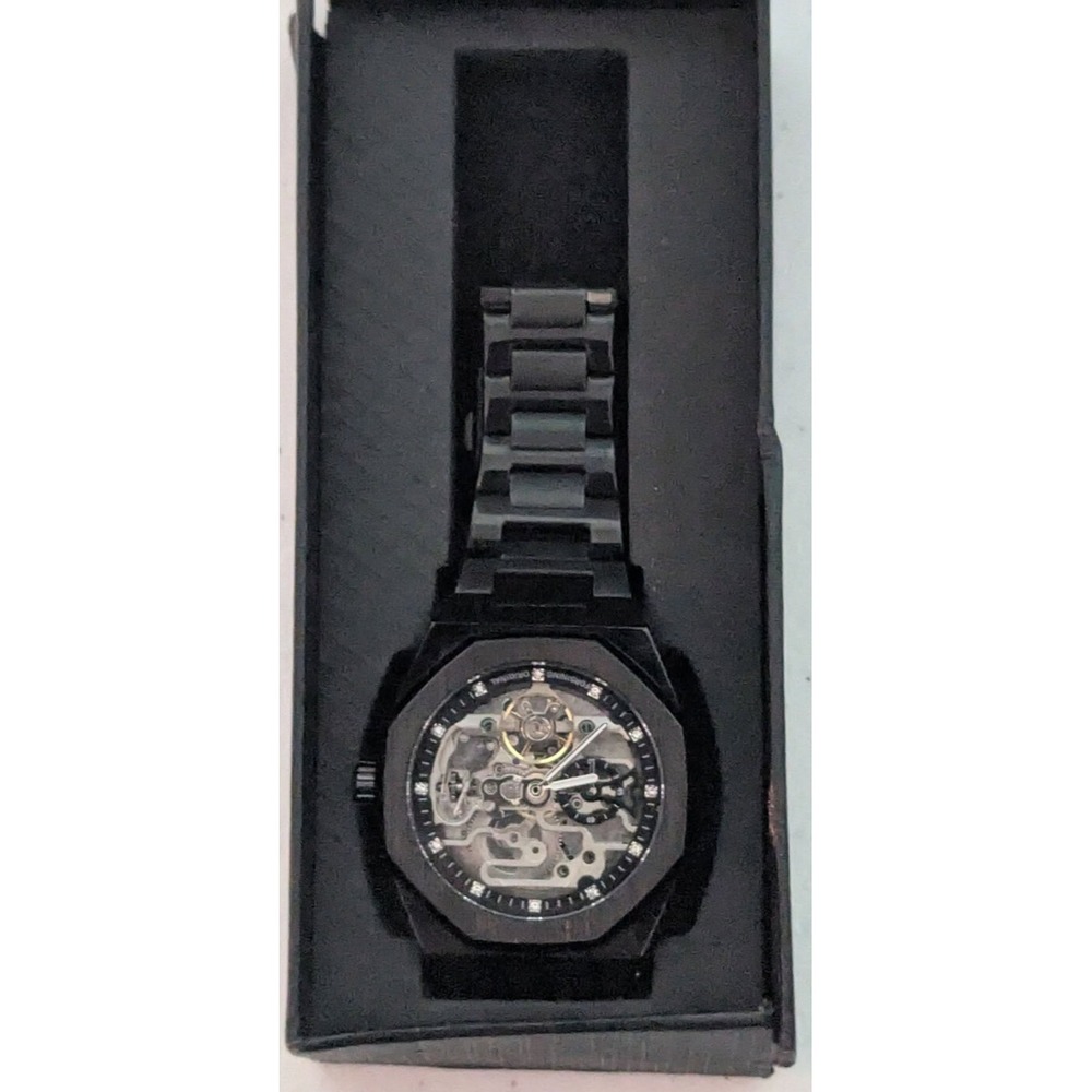 Forsining Automatic Skeleton Watch Tested Working Black Metal Band